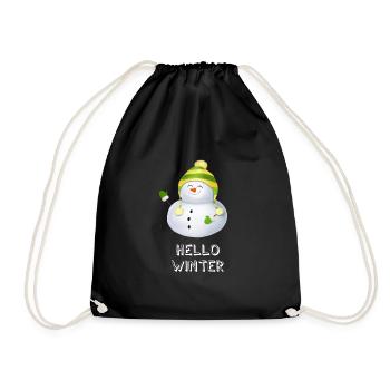 Hello Winter - Schneemann mit Ringelmütze - Turnbeutel - Schwarz - Vorne