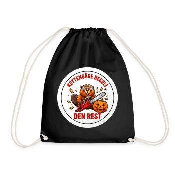 Kettensäge Kürbis Biber Holzfäller Forst T-Shirt - Turnbeutel - Schwarz - Vorne