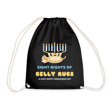 Acht Nächte mit Bauchmassagen Lustiger Chanukkah-Hund - Turnbeutel - Schwarz - Vorne