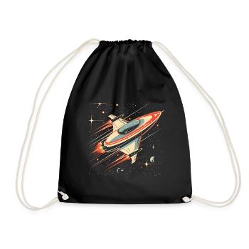 Retro-futuristisches weiß-orangefarbenes Raumschiff bewegt sich - Turnbeutel - Schwarz - Vorne