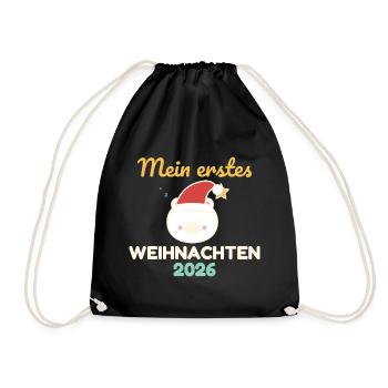 Mein erstes Weihnachten 2026 – Baby Body Eisbär - Turnbeutel - Schwarz - Vorne
