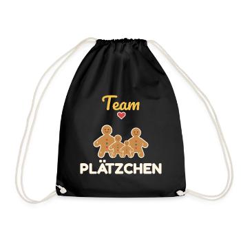 Team Plätzchen – Familien Weihnachtsoutfit - Turnbeutel - Schwarz - Vorne