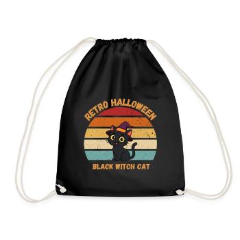 Retro Halloween Black Witch Cat Sunset - Turnbeutel - Schwarz - Vorne