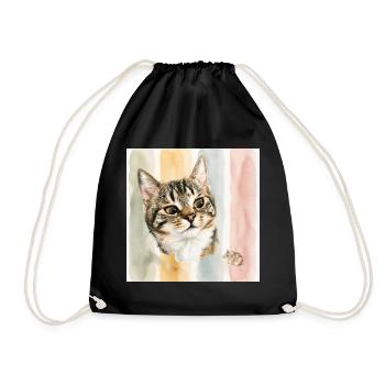 Pastellkatze Aquarellstreifen Katze Maus - Turnbeutel - Schwarz - Vorne