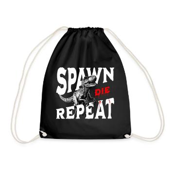 Spawn Die Repeat Raptor Gaming Design Dino - Turnbeutel - Schwarz - Vorne