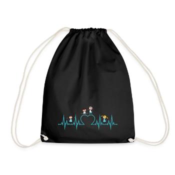 Heartbeat heart children love educator profession turquoise - Drawstring Bag - black - Front