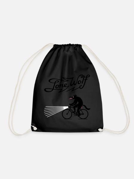 Lone Wolf on bike - Drawstring Bag - black
