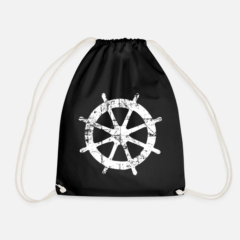 Steering Wheel Sail Boat Sailing Sailor - Drawstring Bag - black