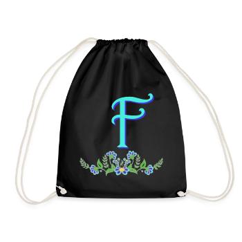 blue flower f - Drawstring Bag - black - Front