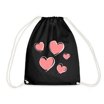 five hearts - symbol of love - Drawstring Bag - black - Front