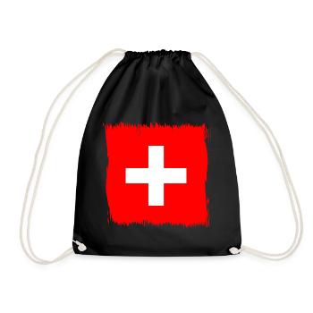 Schweiz Schweizer Fahne Flagge Geschenk - Turnbeutel - Schwarz - Vorne