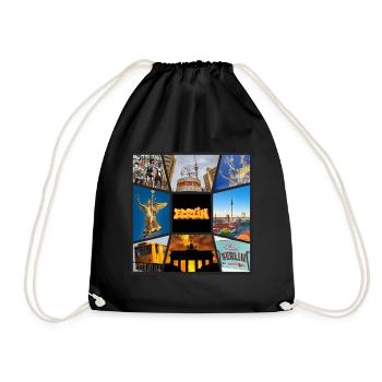 Berlin Skyline Germany City Collage Vintage - Drawstring Bag - black - Front
