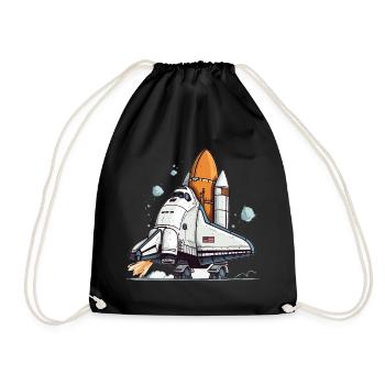 Playful Cartoon Space Shuttle - Drawstring Bag - black - Front