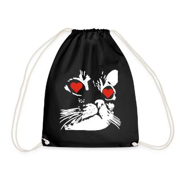 A white cat love - Drawstring Bag - black - Front
