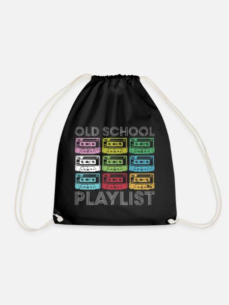 Rainbow Cassette Grid Print - Drawstring Bag - black