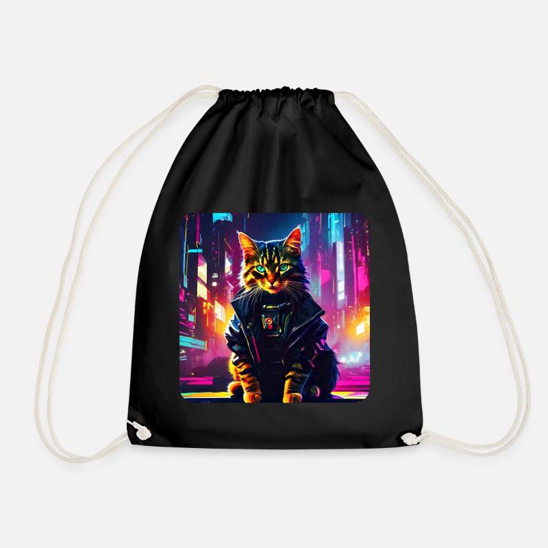 Coole Cyberpunk Katze - Turnbeutel - Schwarz