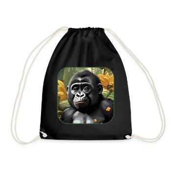 Cute Baby Gorilla - Drawstring Bag - black - Front