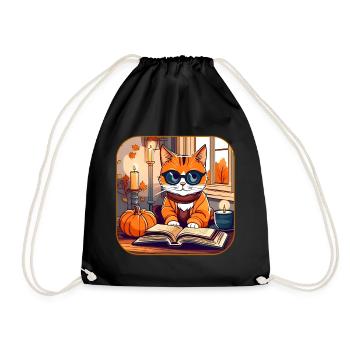 Cute Cat in Autumn Feeling - Drawstring Bag - black - Front