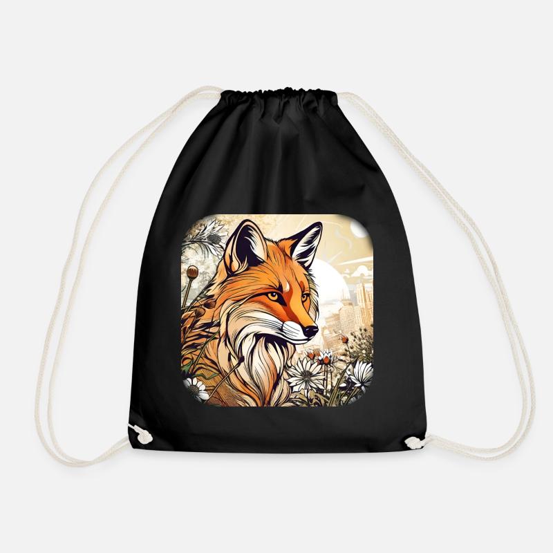 Fuchs mit Blumen - Turnbeutel - Schwarz