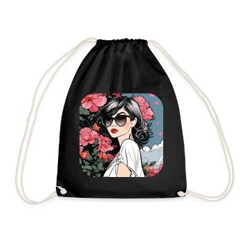 Fille cool avec des lunettes de soleil et des fleurs - Sac de sport léger - noir - Devant