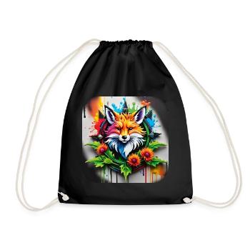 Logo with fox and flowers in grafitti style - Drawstring Bag - black - Front
