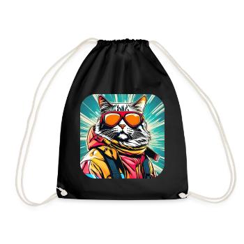 Coole Katze mit Sonnenbrille - Turnbeutel - Schwarz - Vorne
