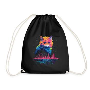 New York City, Cat, Meow, City, Skyline, America, USA - Drawstring Bag - black - Front