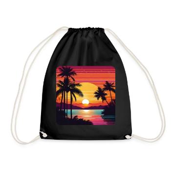 Atmospheric sunset with palm trees - Drawstring Bag - black - Front