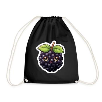 Cute Blackberry Illustration – Kawaii Style - Drawstring Bag - black - Front