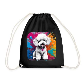 Cute poodle with colorful background - Drawstring Bag - black - Front