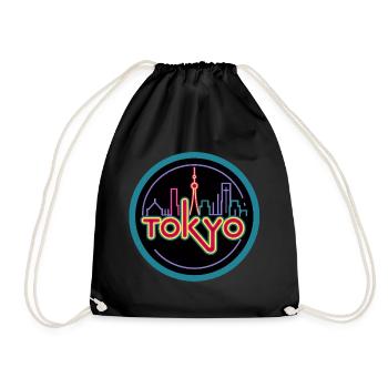 Tokyo Skyline Synthwave 1980's Retro Colourful - Drawstring Bag - black - Front