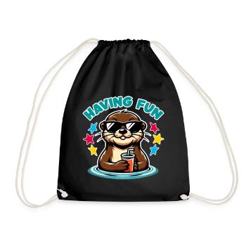 Funny sea otter in sunglasses refreshes himself - Drawstring Bag - black - Front