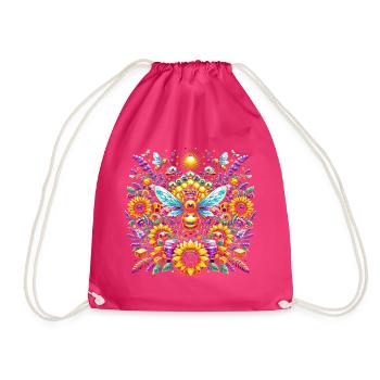 Lebhaftes, farbenfrohes Kunstwerk mit Bienen - Turnbeutel - Fuchsia - Vorne