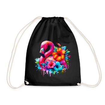 Flamingo verziert mit Hibiskusblüten - Turnbeutel - Schwarz - Vorne
