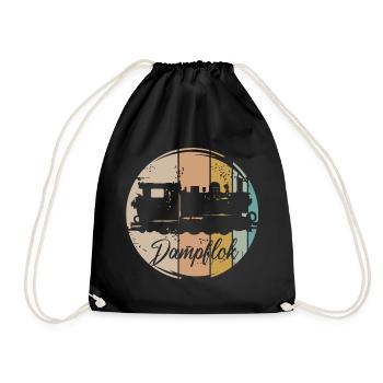 retro steam locomotive railroad old locomotive vintage icon - Drawstring Bag - black - Front