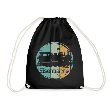 retro locomotive railroad worker vintage old train train icon - Drawstring Bag - black - Front