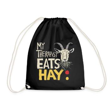 Goat Humor – My Therapist Eats Hay - Drawstring Bag - black - Front