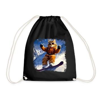 Cat Snowboard - Drawstring Bag - black - Front