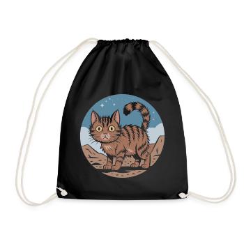 Cute Retro Cat Adventure Night Sky Gift - Drawstring Bag - black - Front