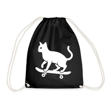 Cool Cat Skateboarder Silhouette Minimalist - Drawstring Bag - black - Front