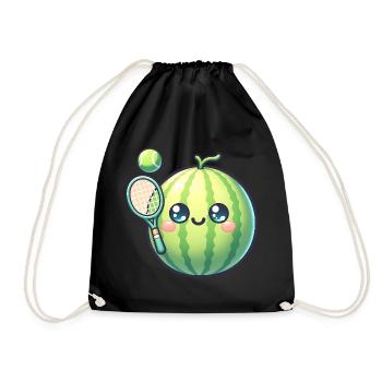 Kawaii watermelon with tennis racket and ball - Drawstring Bag - black - Front