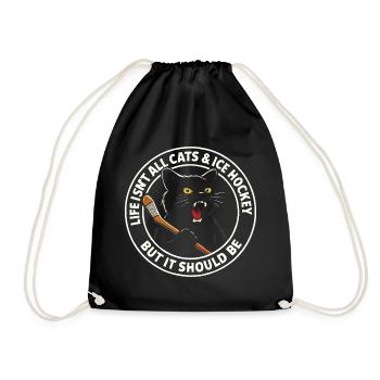 Hockey Katze Humor Eishockey Fan Geschenkidee - Drawstring Bag - black - Front