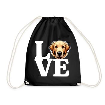 LOVE Golden Retriever Dog Dog Lover Funny - Drawstring Bag - black - Front