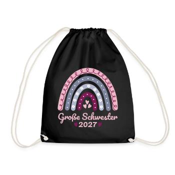 Große Schwester 2027 Boho Regenbogen pastell - Turnbeutel - Schwarz - Vorne