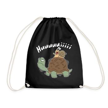 Hui – Schnecke reitet Schildkröte Cartoon - Turnbeutel - Schwarz - Vorne
