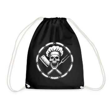 Cooking skull logo with knife and fork - Drawstring Bag - black - Front