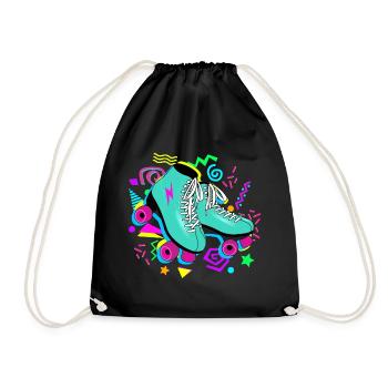 Roller skates retro neon - Drawstring Bag - black - Front