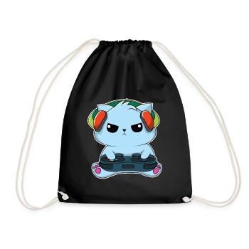 Gamer-Katze - Turnbeutel - Schwarz - Vorne