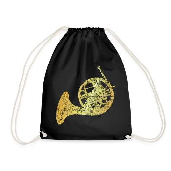 French Horn, Jagdhorn, Horn (Goldgelb) - Turnbeutel - Schwarz - Vorne