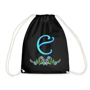 blue flower e - Drawstring Bag - black - Front